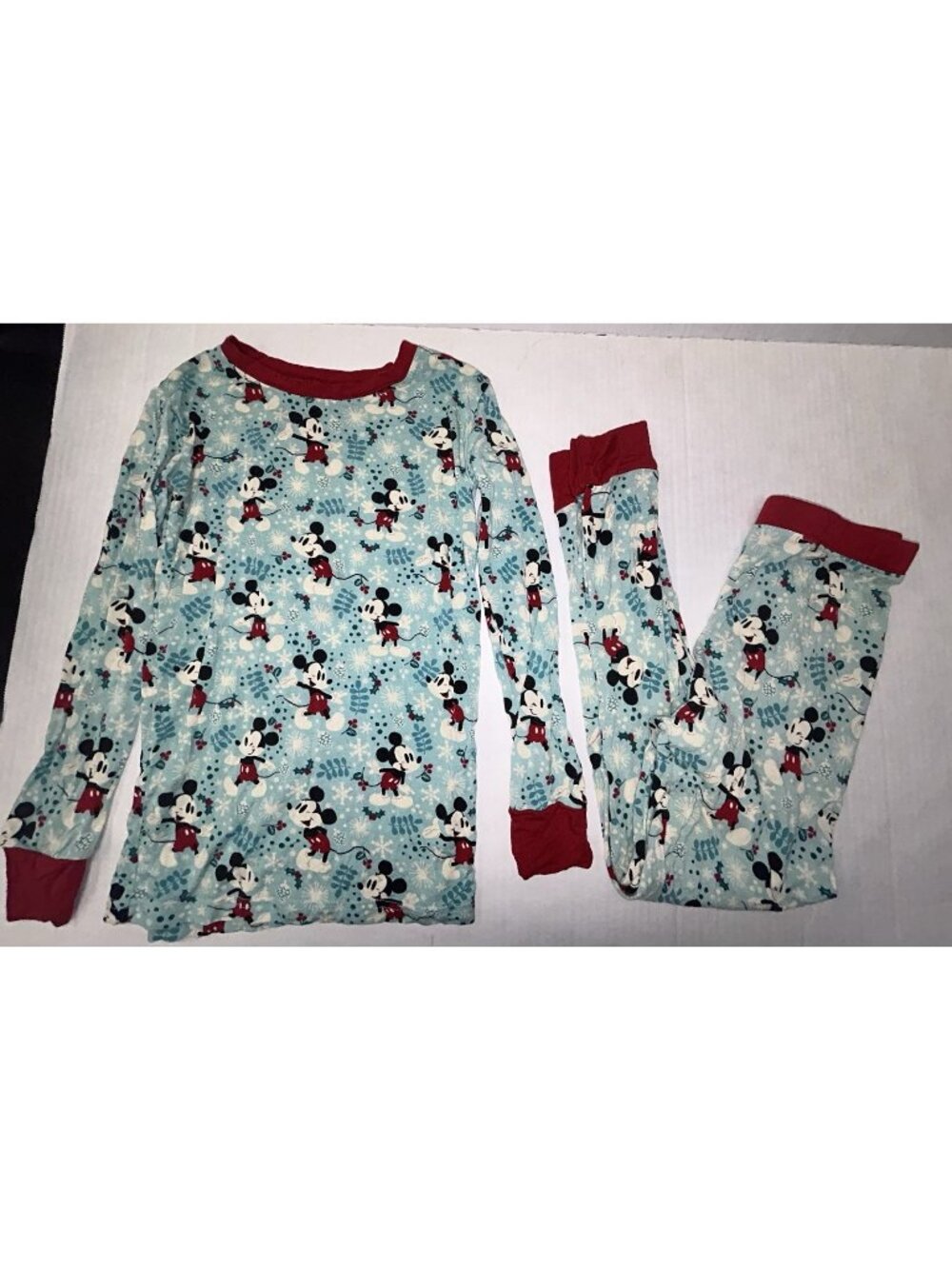 Little Sleepies Disney Mickey Mouse Holiday Kids Pajama Set Size 7/8 Blue Bamboo